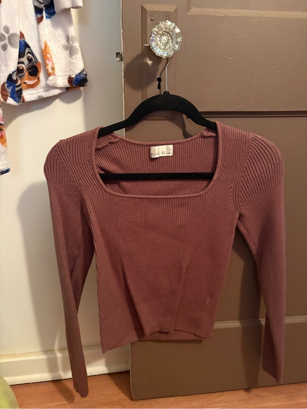 Boohoo Square Neck Ribbed Long-Sleeve Top in brown